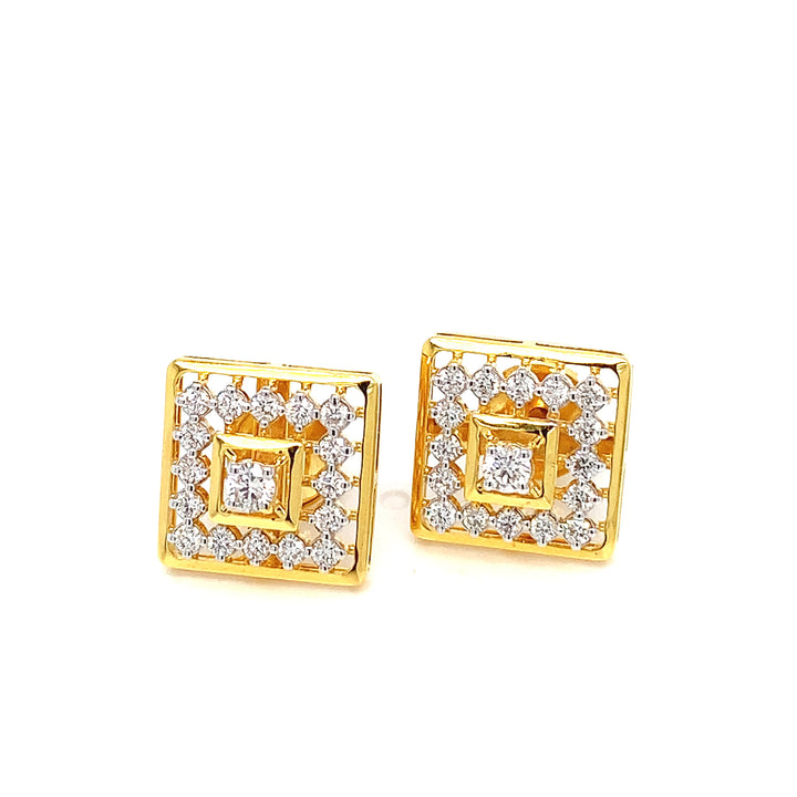 14K YG Cluster Diamond Earring-1pair