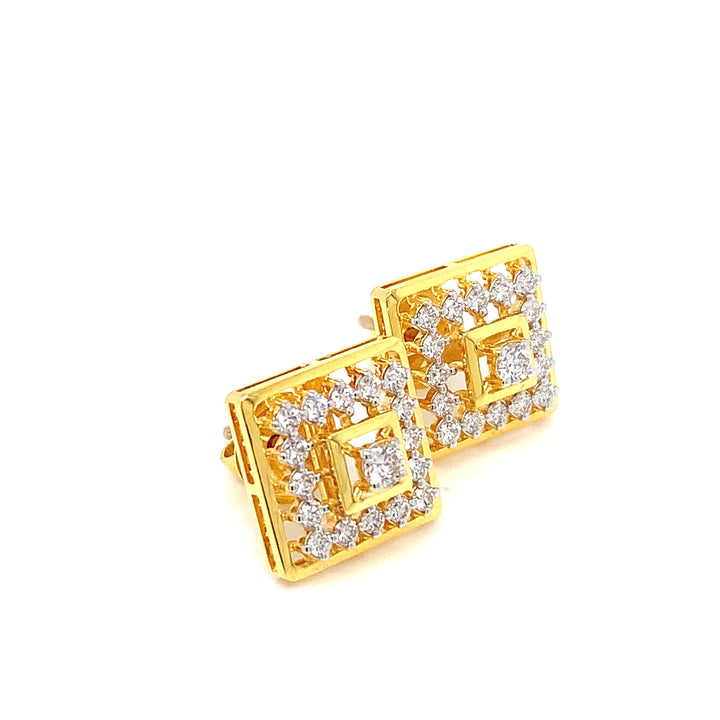 14K YG Cluster Diamond Earring-1pair
