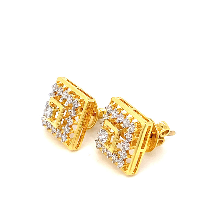 14K YG Cluster Diamond Earring-1pair