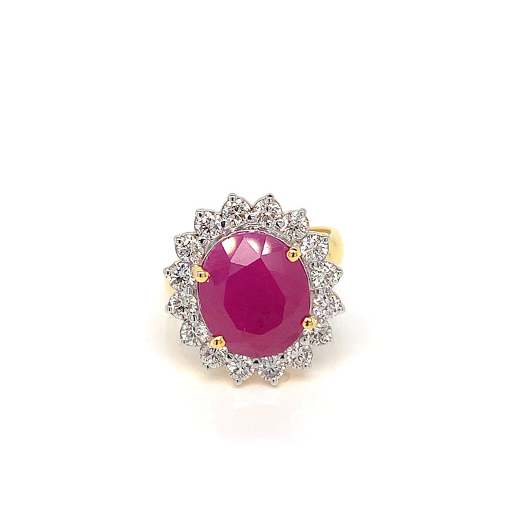 18K YG Cluster Diamond, Ruby Ring-1pc