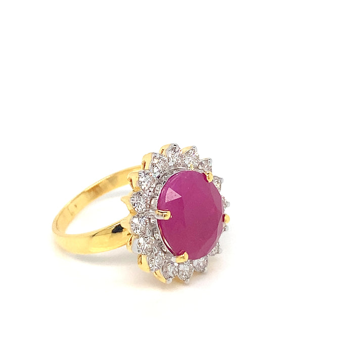 18K YG Cluster Diamond, Ruby Ring-1pc