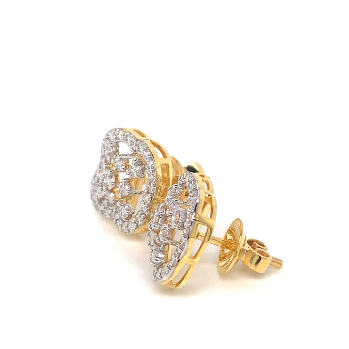 14K YG Cluster Diamond Earring-1pair