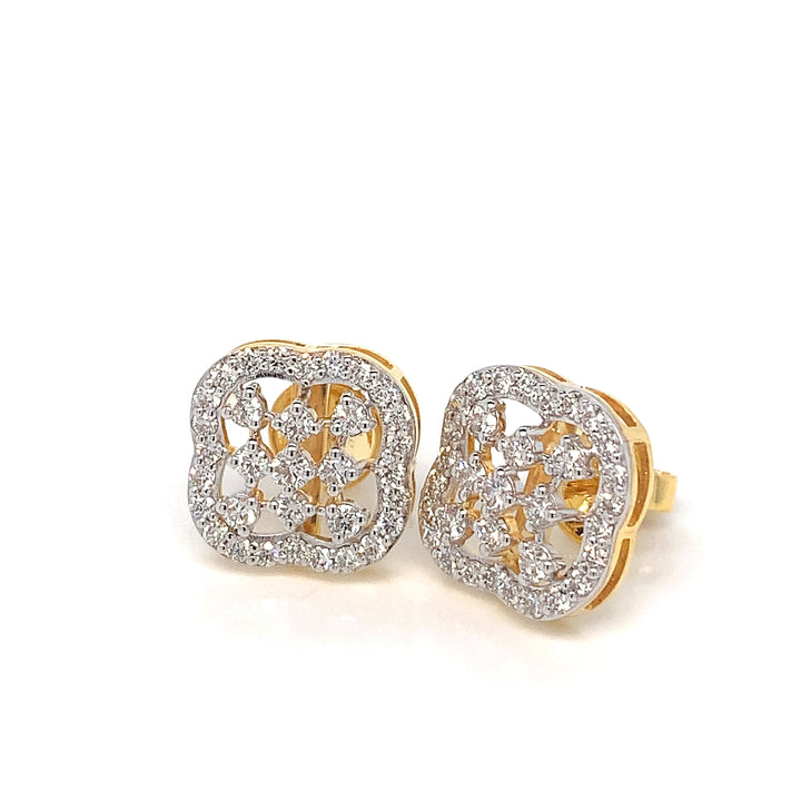 14K YG Cluster Diamond Earring-1pair