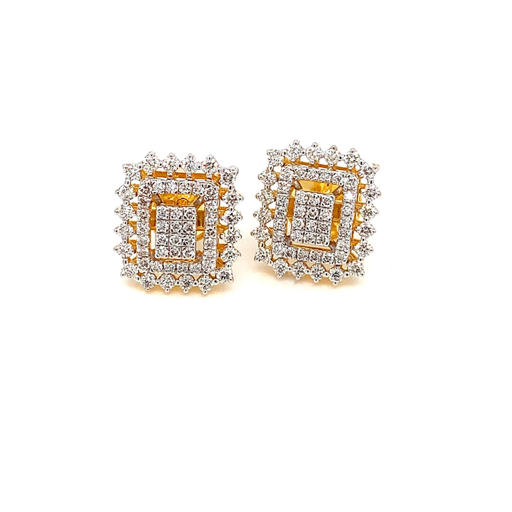 14K YG Cluster Diamond Earring-1pair