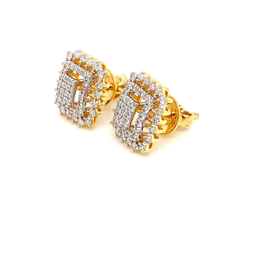 14K YG Cluster Diamond Earring-1pair