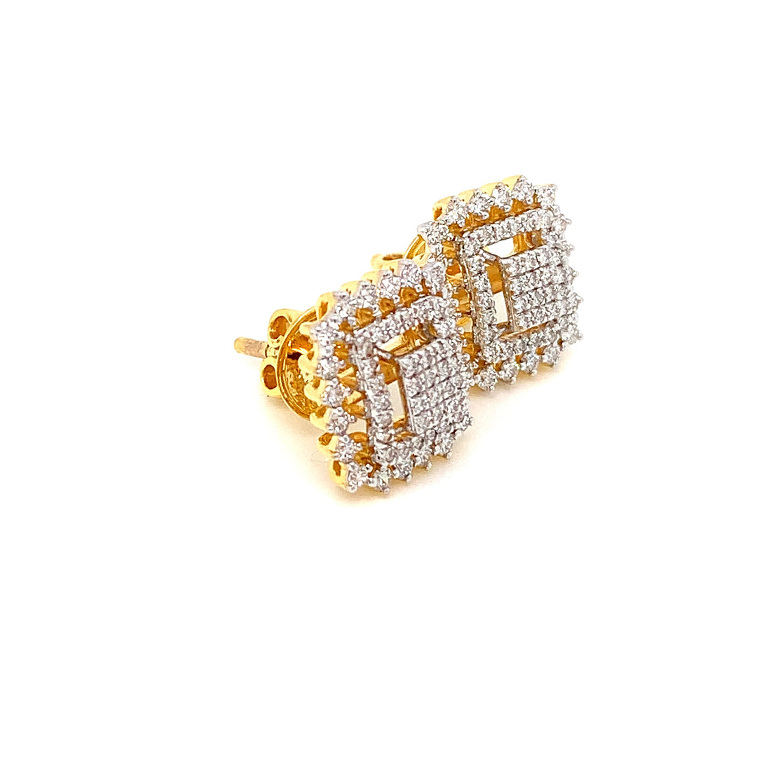 14K YG Cluster Diamond Earring-1pair