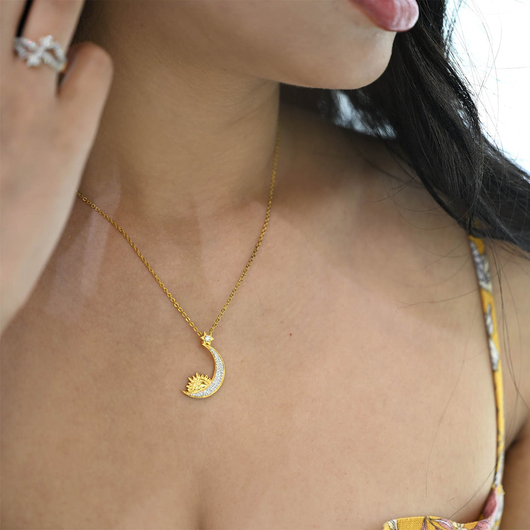 18K YG Sun Moon Diamond Pendant- 1pc