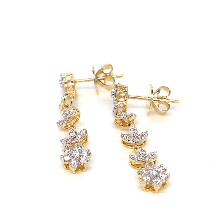 14K YG Long Diamond Earring-1pair