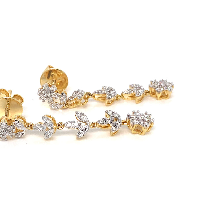 14K YG Long Diamond Earring-1pair