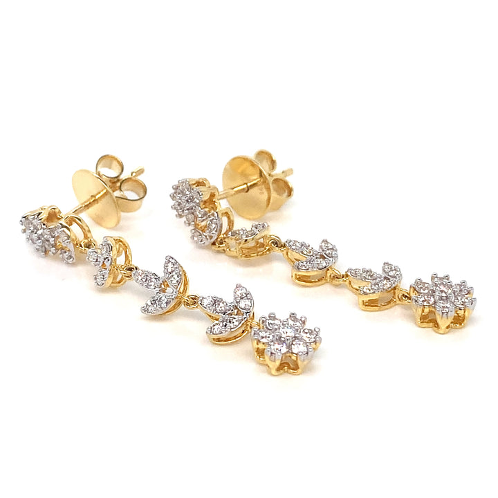 14K YG Long Diamond Earring-1pair
