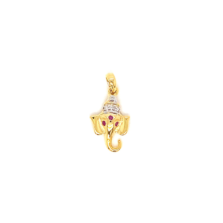 18K YG Ganesh Head Diamond, Ruby Pendant-1pc