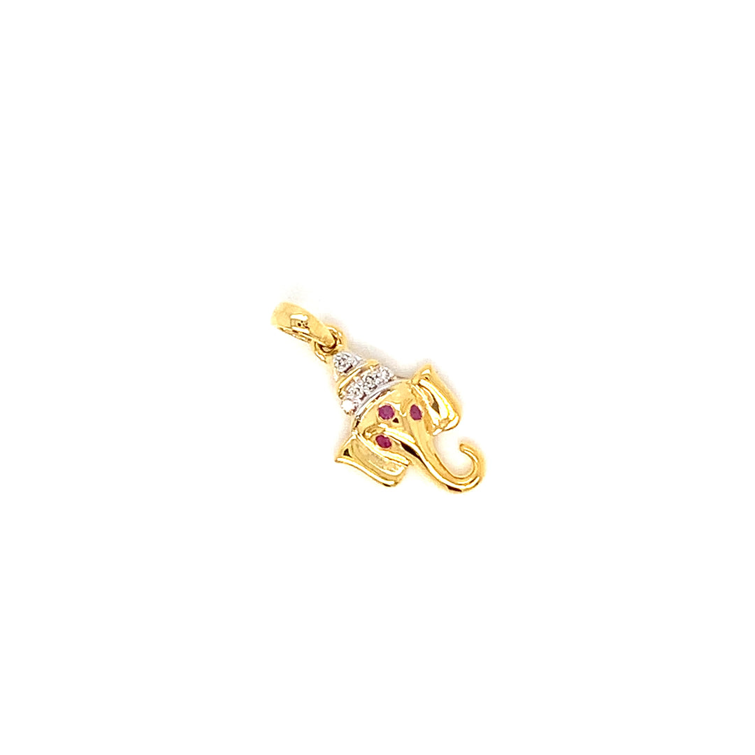 18K YG Ganesh Head Diamond, Ruby Pendant-1pc
