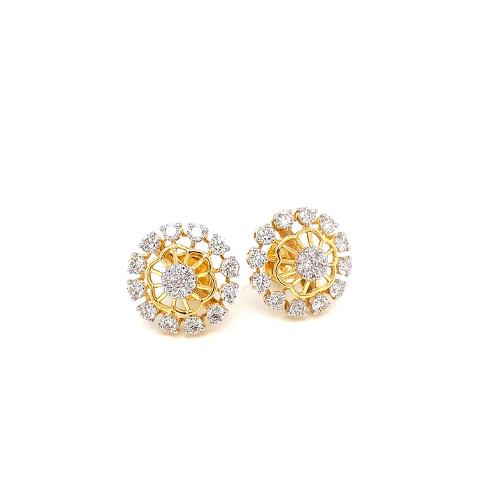 14K YG Cluster Diamond Earring-1pair