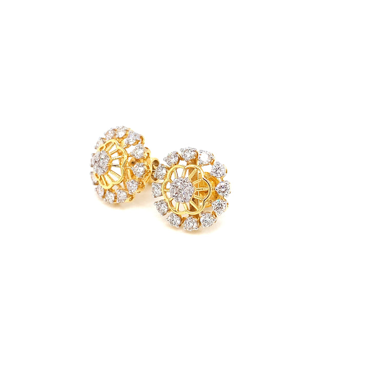 14K YG Cluster Diamond Earring-1pair