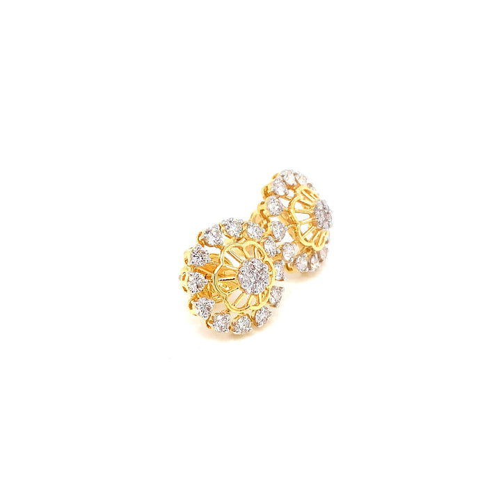 14K YG Cluster Diamond Earring-1pair