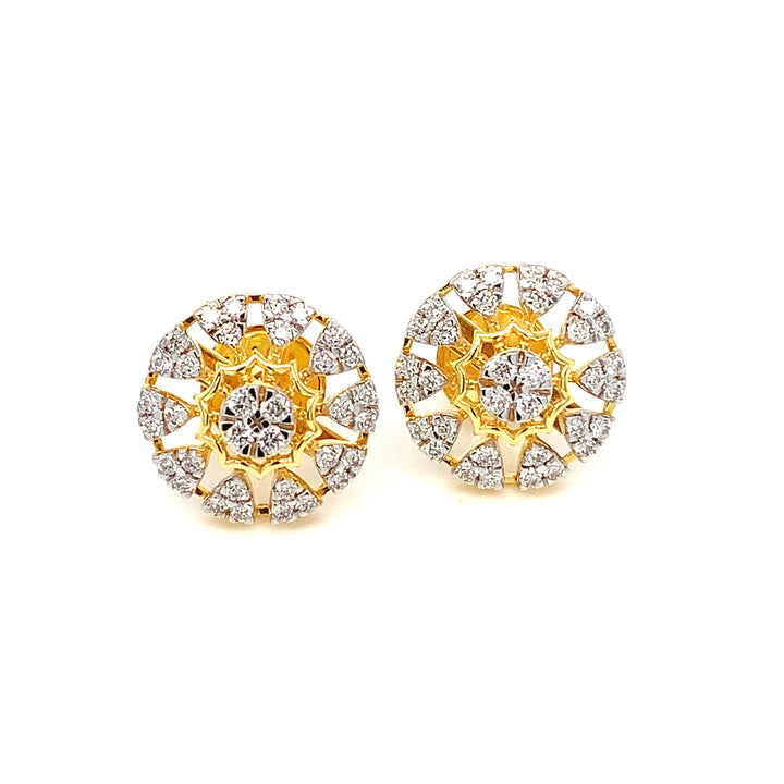 14K YG Cluster Diamond Earring-1pair