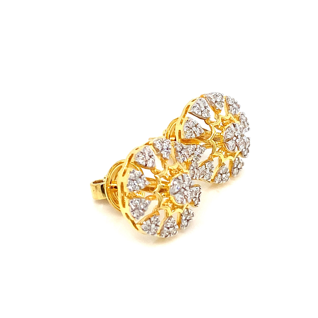14K YG Cluster Diamond Earring-1pair