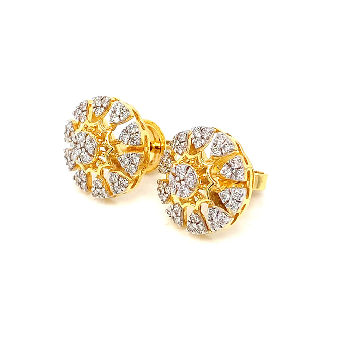 14K YG Cluster Diamond Earring-1pair