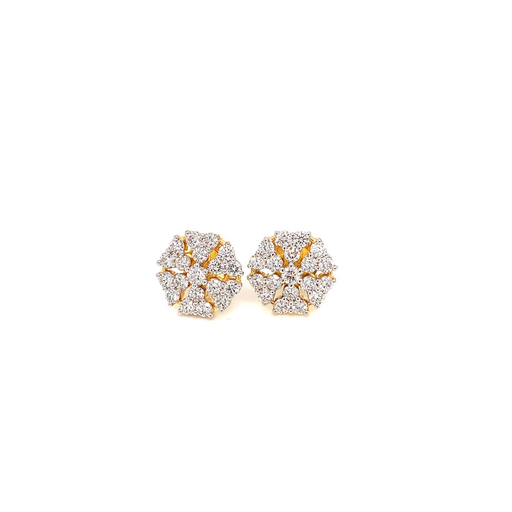 14K YG Cluster Diamond Earring-1pair