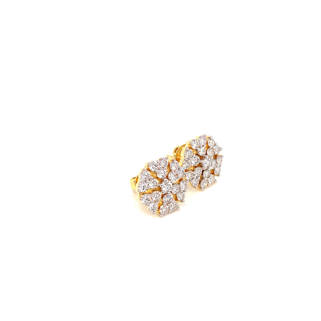 14K YG Cluster Diamond Earring-1pair