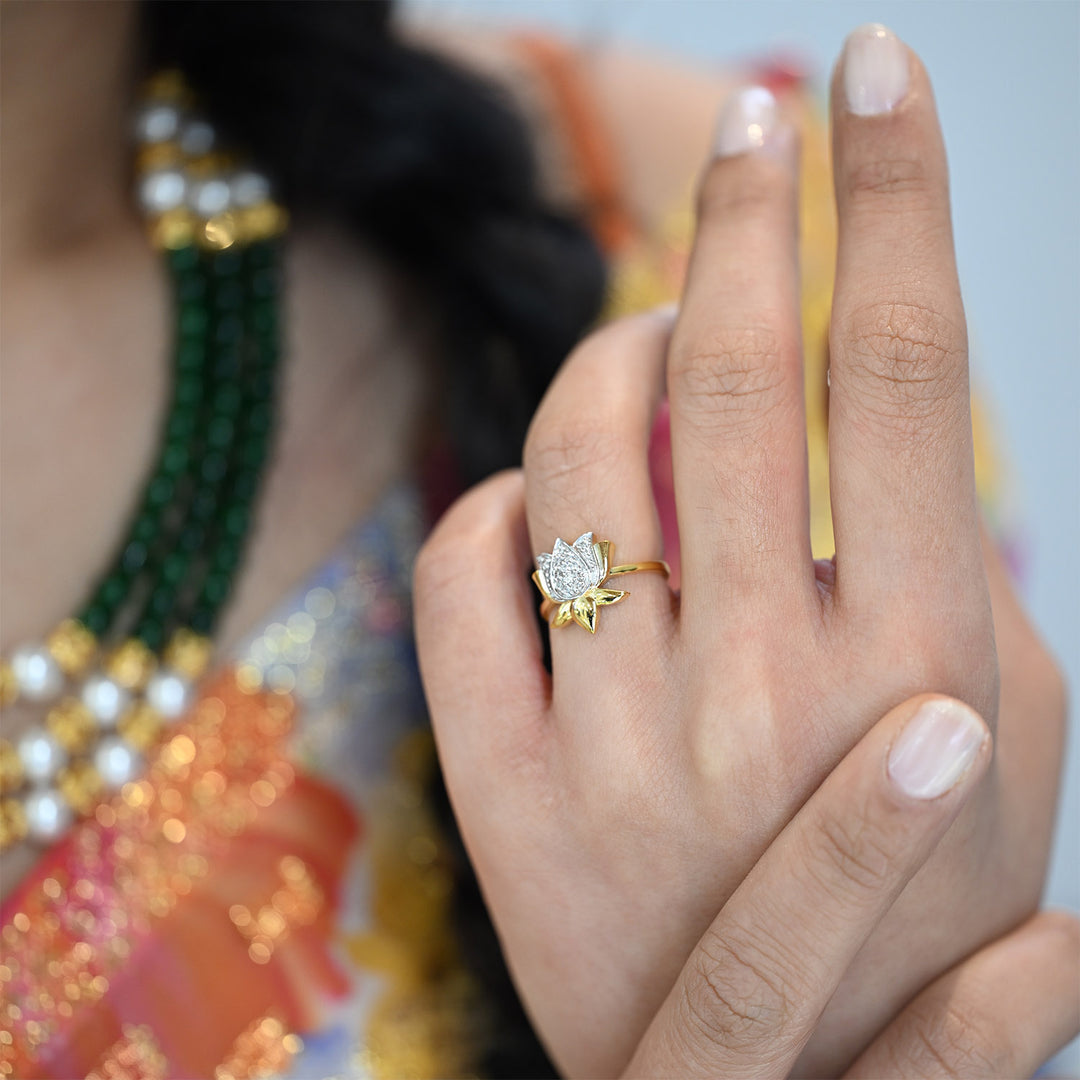 14K YG Lotus Diamond Ring-1pc