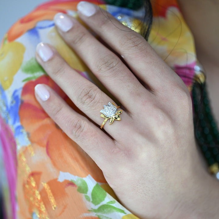 14K YG Lotus Diamond Ring-1pc