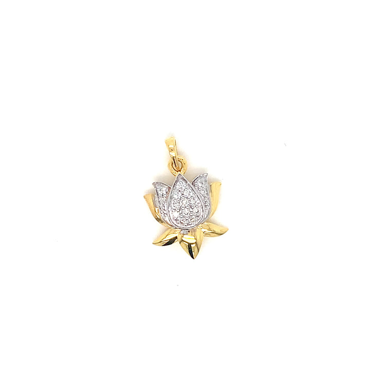 14K YG Lotus Diamond Pendant-1pc