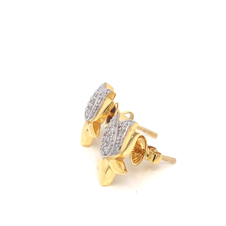 14K YG Lotus Diamond Earring-1pair