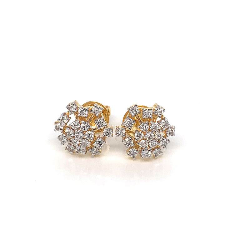 14K YG Cluster Diamond Earring-1pair