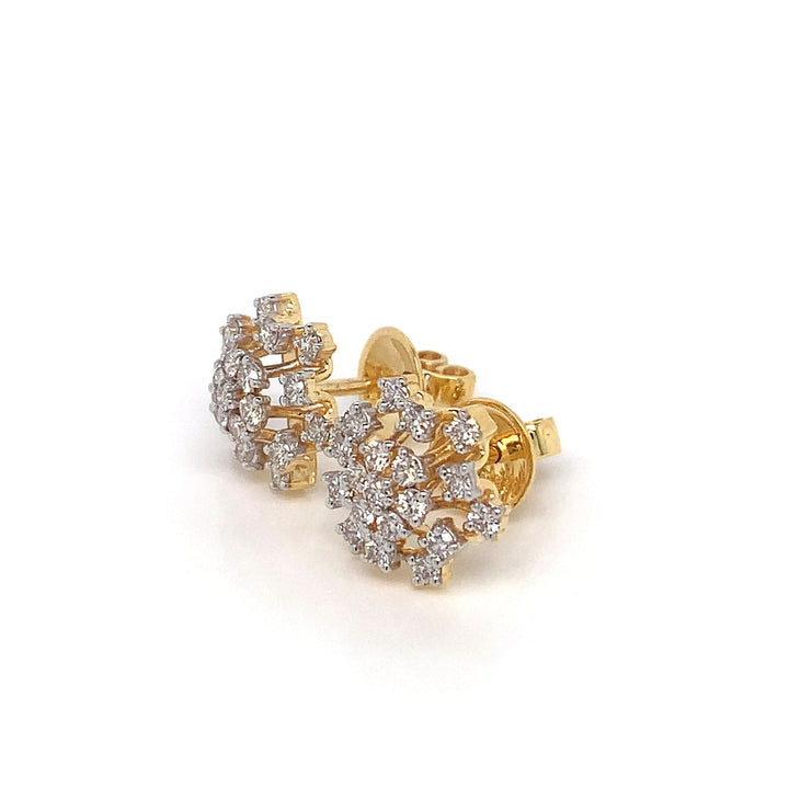 14K YG Cluster Diamond Earring-1pair