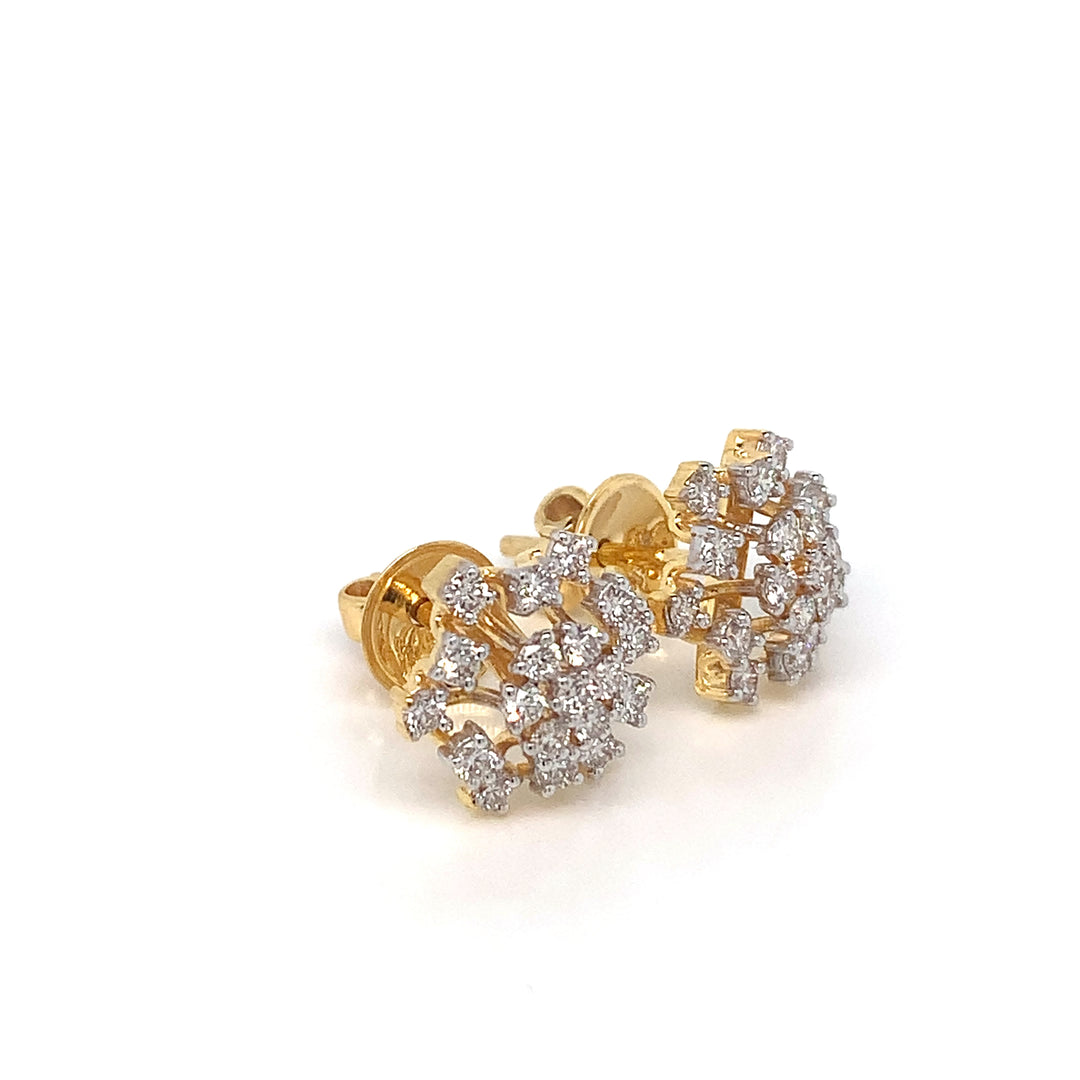 14K YG Cluster Diamond Earring-1pair
