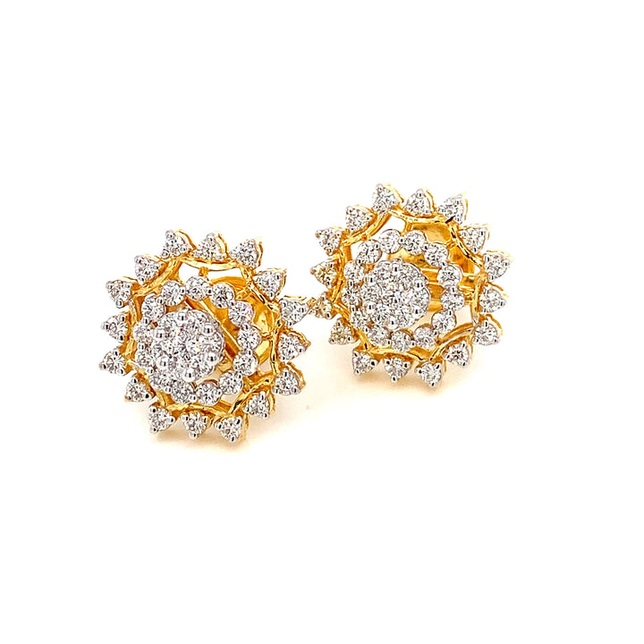 14K YG Cluster Diamond Earring-1pair