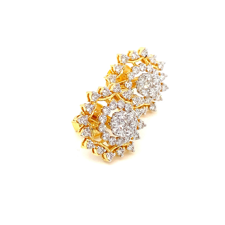 14K YG Cluster Diamond Earring-1pair