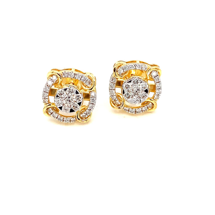 14K YG Cluster Diamond Earring-1pair