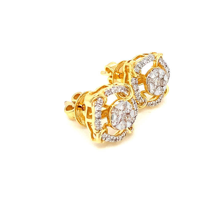 14K YG Cluster Diamond Earring-1pair