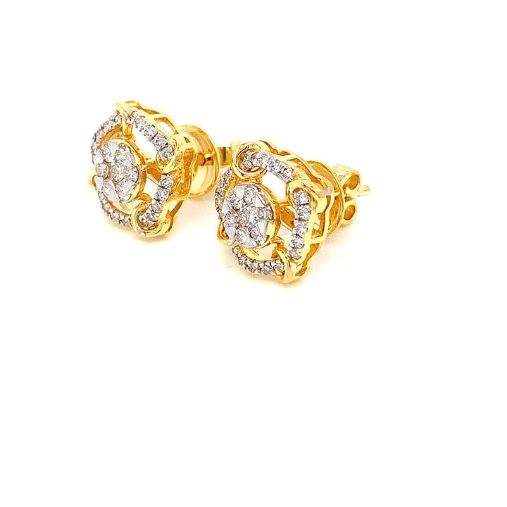 14K YG Cluster Diamond Earring-1pair