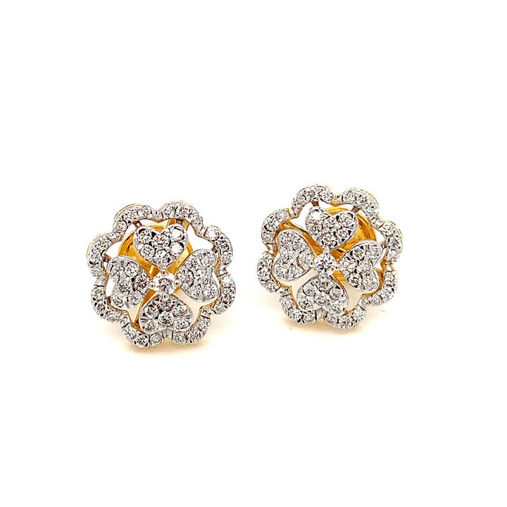 14K YG Flower Diamond Earring-1pair