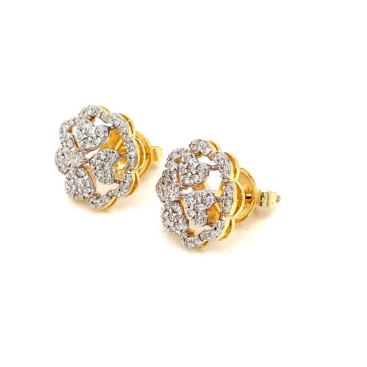 14K YG Flower Diamond Earring-1pair