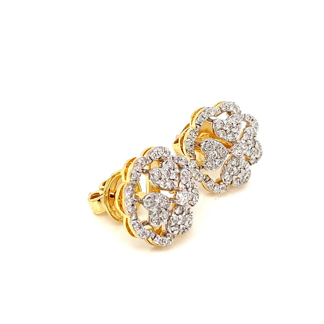 14K YG Flower Diamond Earring-1pair