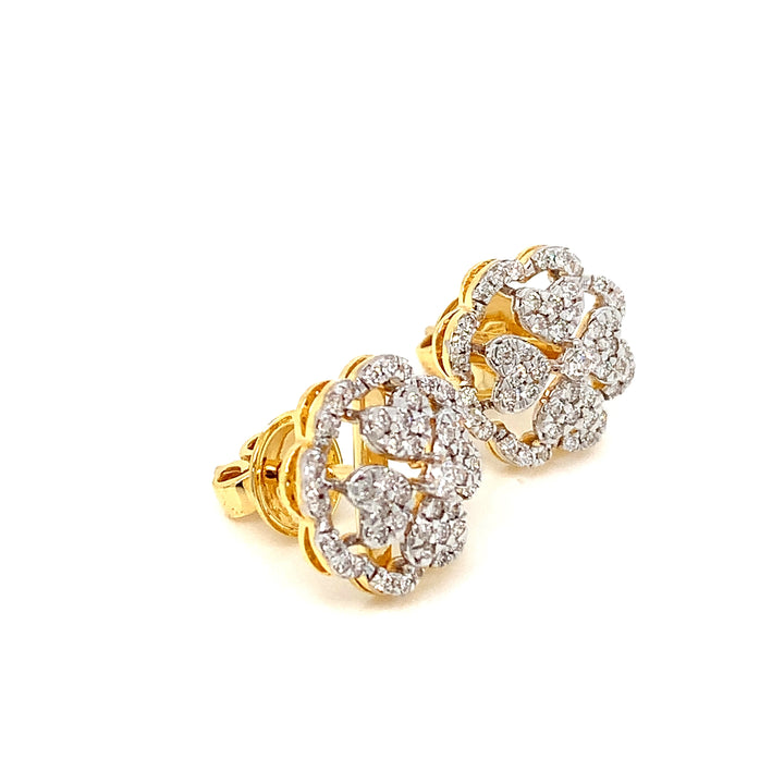 14K YG Flower Diamond Earring-1pair