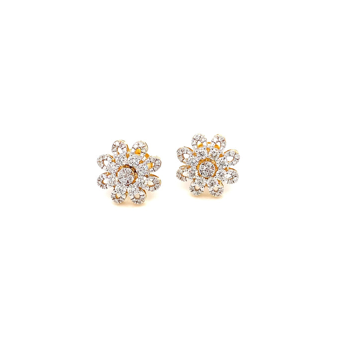 14K YG Flower Diamond Earring-1pair