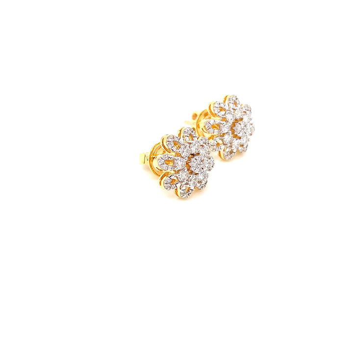 14K YG Flower Diamond Earring-1pair