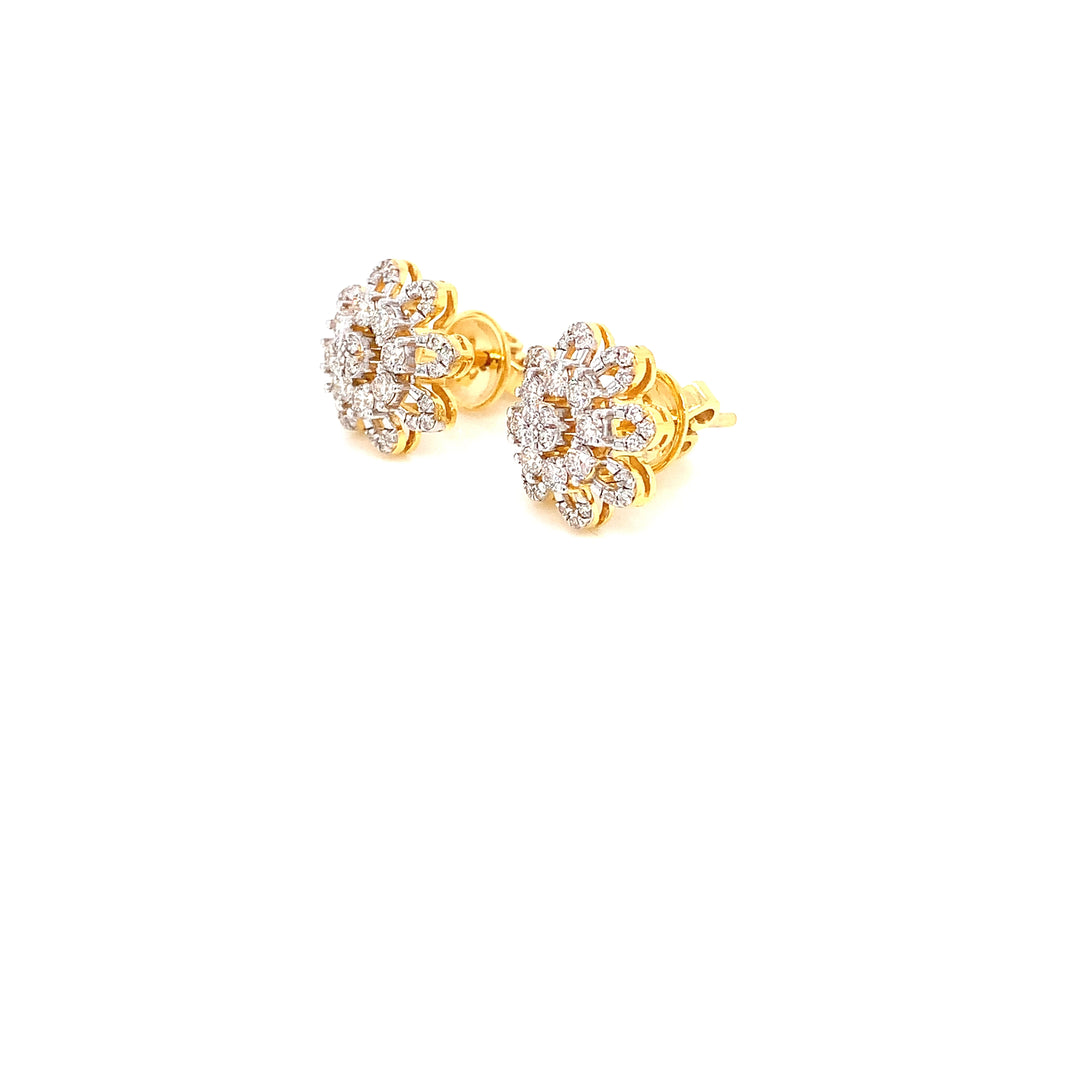 14K YG Flower Diamond Earring-1pair