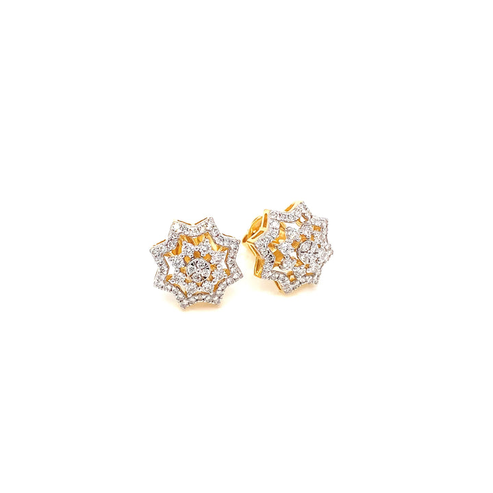 14K YG Cluster Diamond Earring-1pair