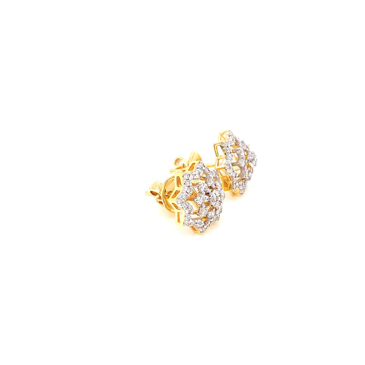 14K YG Cluster Diamond Earring-1pair