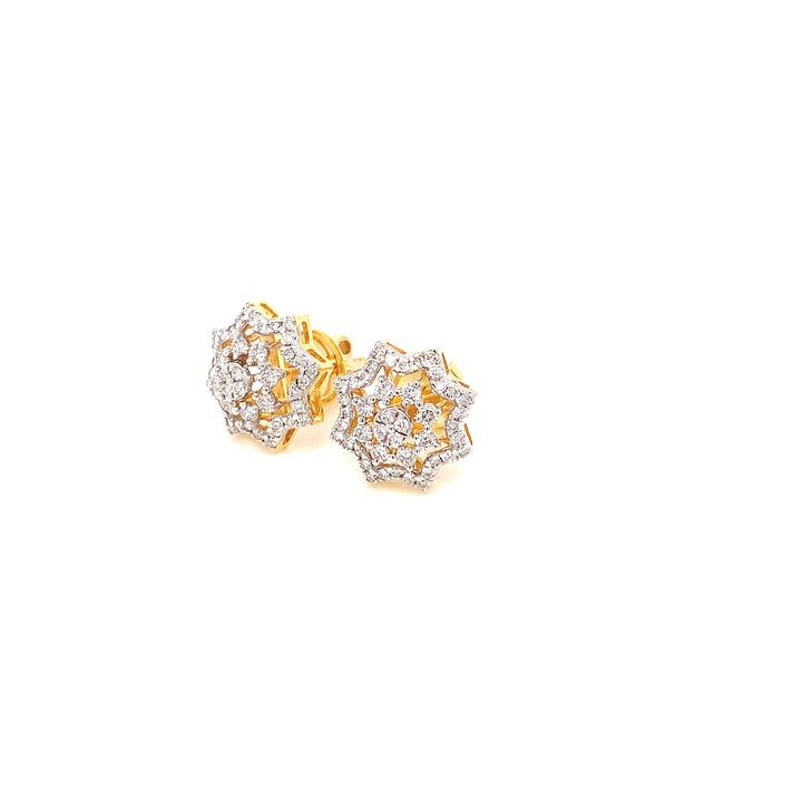 14K YG Cluster Diamond Earring-1pair