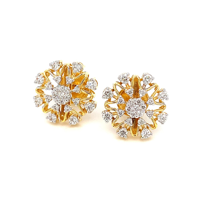 14K YG Cluster Diamond Earring-1pair