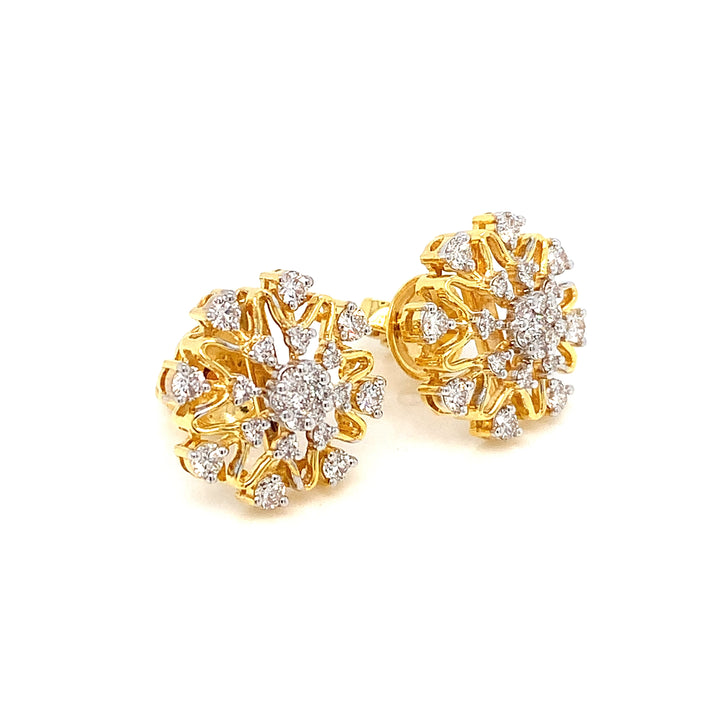 14K YG Cluster Diamond Earring-1pair