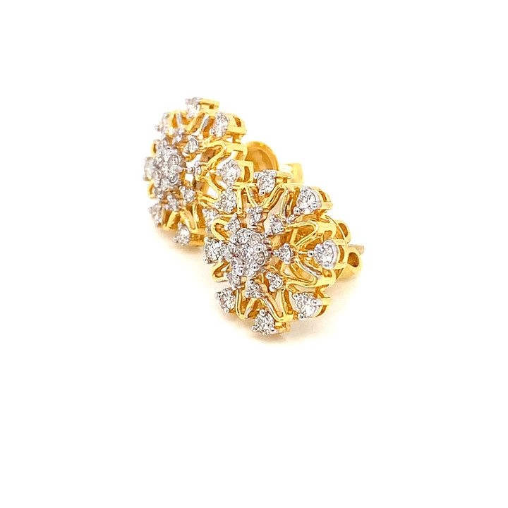 14K YG Cluster Diamond Earring-1pair
