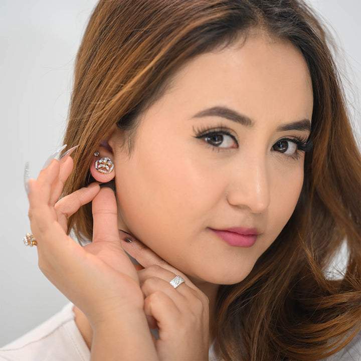 14K YG Cluster Diamond Earring-1pair